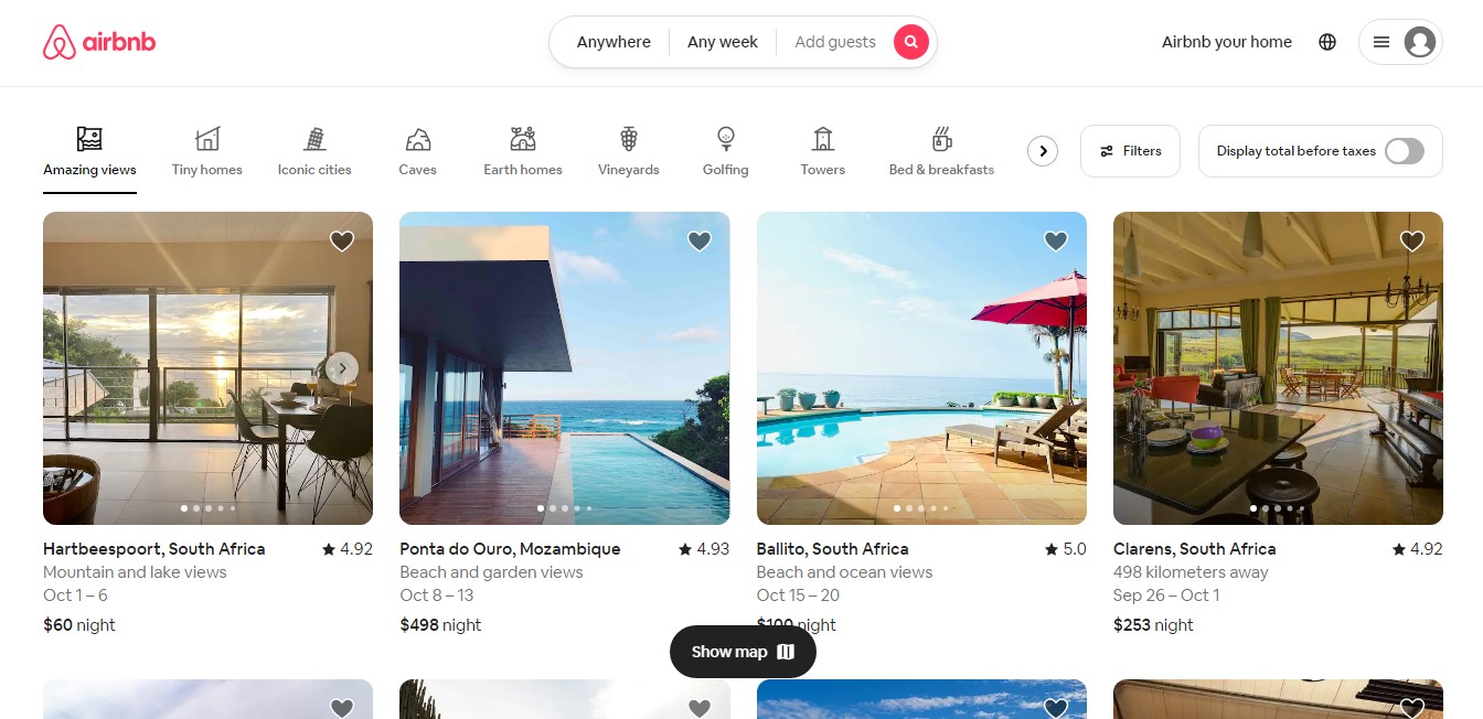 Airbnb booking page